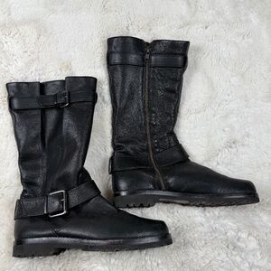 Gentle Souls Buckled Up Boots Leather Moto Biker Black Women's 8.5